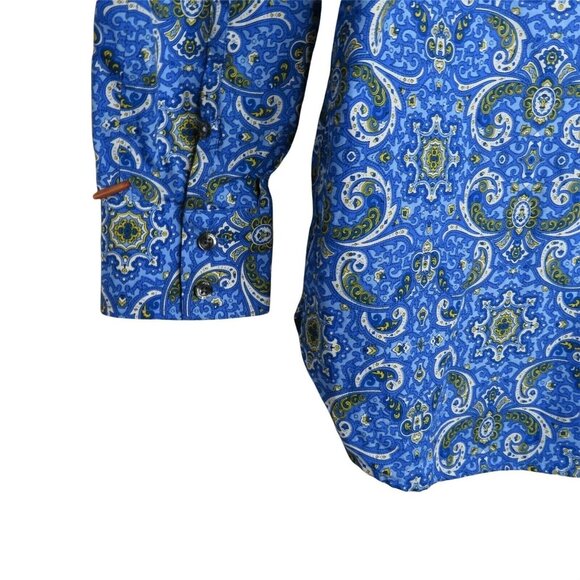 Vintage Lands End Womens 10T Blue Paisley Button-Up No Iron Supima Cotton Shirt - Picture 5 of 10